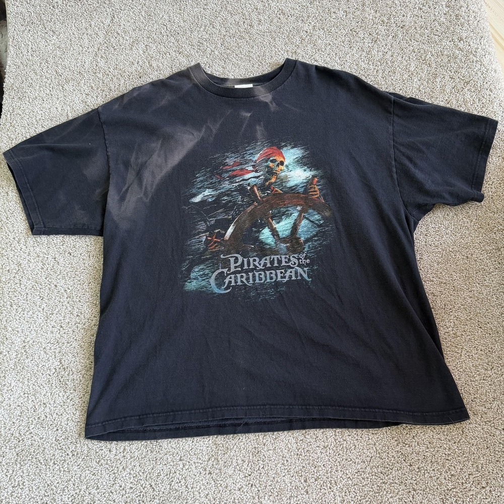 Y2K Disney Store Pirates Of The Caribbean Shirt Mens 2XL Black Tee T-Shirt